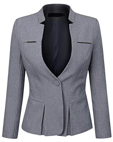 YYNUDA Blazer Femme Elegant Fit Veste de Costume avec Un Bouton pour Femme Grisâtre M