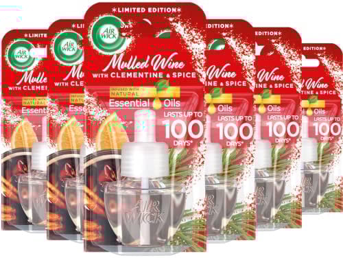 Air Wick Plug in Diffuser Refill, Mulled Wine, Pack 6 x 19ml, Long Lasting Fragrance, Lasts up to 600 days, Plug in Air freshener