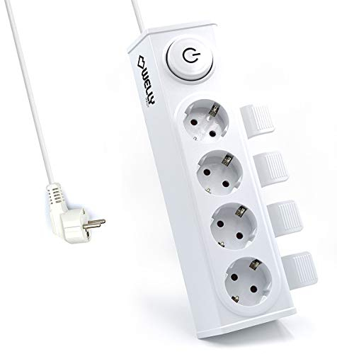 Welly Enjoy IT WY13160 - Schuko 16A-Steckdosenleiste mit 4 Positionen mit Easy On/Off System für Stecker und Ein/Ausschalter, Weiß
