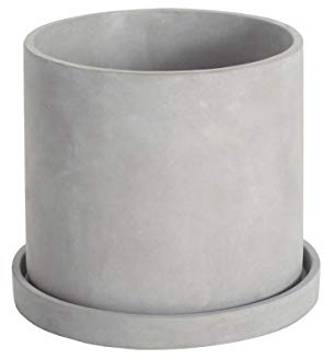 Ekirlin 17cm Flower Plant Pot Indoor - Grey Cement Garden Planter Concrete Planter with Drain Hole Saucer, Modern Succulents Containers for Home Decor, Office & Outdoor