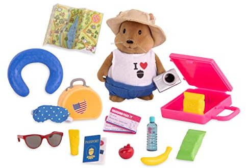 Li’l Woodzeez 19-teilig Eichhörnchen auf Reise Figur und Zubehör Set – weiche Tierfigur, Koffer, Reisepass und mehr – Spielzeug für Kinder ab 3 Jahren