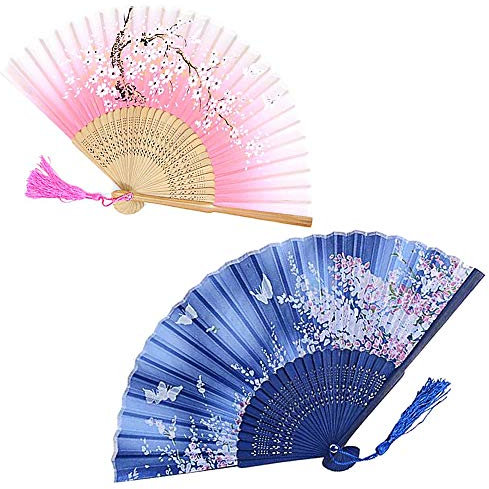 ZARRS 2 Pack Handheld Bamboo Fan, Black, 21 cm (folded) x 38 cm (unfolded), Traditional/Oriental Style, Foldable, Eco-friendly Materials, Perfect for Cooling, Decorating Weddings, Parties