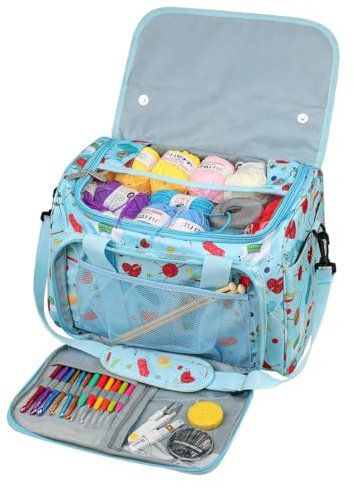 JOZEA Aufbewahrungstasche für Wolle, Stricknadeln und häkelnadeln, besonders ultimative Organisation leichtes Garn Tasche für Reisen und unterwegs (hellblau)