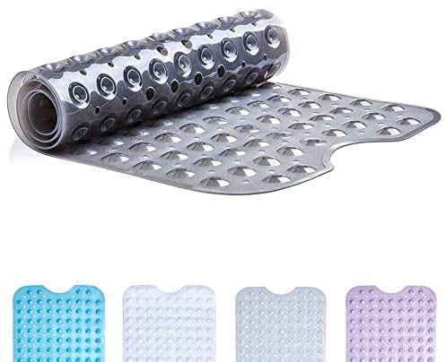 TranquilBeauty Alfombrilla de baño Antideslizante con ventosas, Alfombrillas de bañera Extra largas, antimoho, Lavable a máquina, sin látex, Ideal para Ancianos y niños 100x40cm Gris