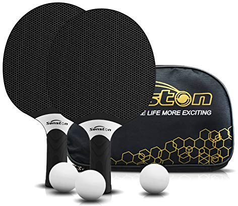 Senston Tischtennisschläger Set, professionelle Tischtennisschläger mit 3 Bällen, Ping Pong Paddel Set aus Gummi
