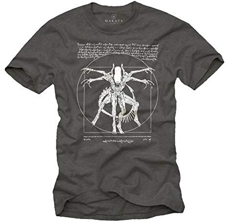 Cool Stuff for Teenagers - Da Vinci Alien T-Shirt - Gamer Gifts for Men Grey XXXXL