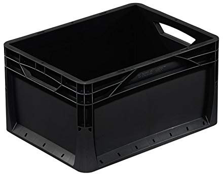 Allpax Euronorm Stapelbehälter ECO (schwarz) - 400 x 300 x 220 mm - Handgriffe offen - 20 Liter - stapelbar, recyclebar - Verschiedene Ausführungen und Größen
