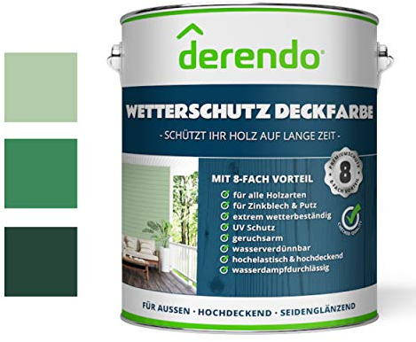 derendo Holzfarbe grün außen wetterfest Wetterschutzfarbe Langzeitschutz 2,5L RAL 6019 seidenglänzend Holzlack weißgrün Außenbereich Holzschutzlasur hohe Deckkraft