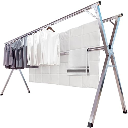 JAUREE 160cm Wäscheständer, Faltbarer Kleiderständer für drinnen und draußen, robuster Edelstahl Wäscheständer ständer, tragbarer, großer Kleiderständer stabil mit 20 winddichten Haken