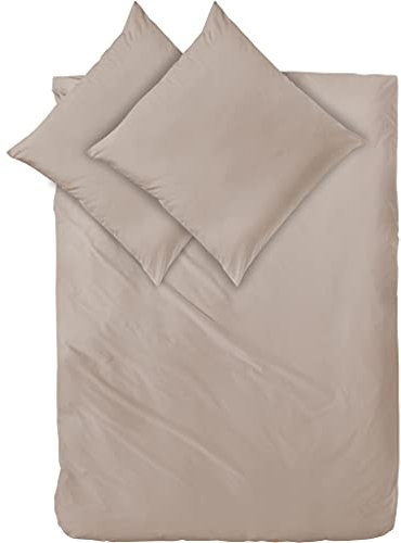 Decoper ® Mako-Satin Bettwäsche aus 100% Baumwolle | Atmungsaktiv & kuschelig weich | Farbe Taupe Beige | 3 teilig - 200 x 200 cm + (2X) 80 x 80 cm