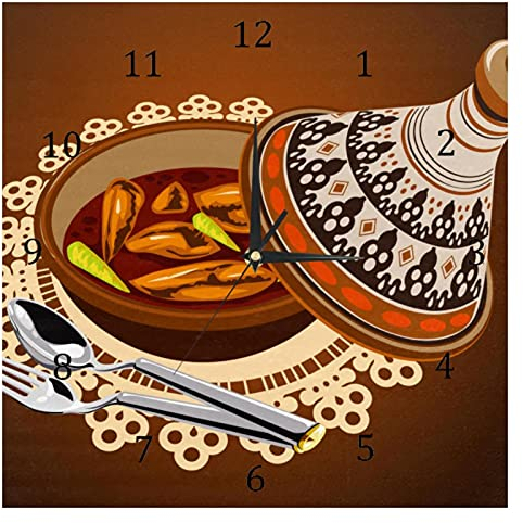 BestIdeas Sambal Tajine de pollo servido con aceitunas olla silenciosa de cuarzo relojes de pared sin tictac, funciona con pilas, decoración del hogar para dormitorio, salón, cocina, oficina