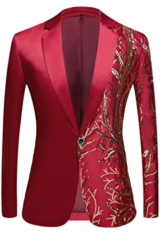 Blazer da festa da uomo nero con paillettes Blazer da festa di nozze slim fit con paillettes a densità da cantante Only Burgundy Coat 36(Xs)