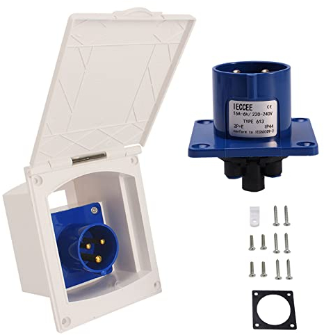Caravan einspeisungsstecker, 16 A Outdoor Anbau-Stecker mit Klappdeckel, 3-poliger Stecker für Wohnwagen, Van, Wohnmobil, Anhänger, Externe bündige Haken