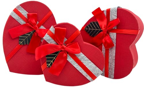 3-teiliges Geschenkbox-Set mit Deckel (klein/mittel/groß) – Herzbox in Rot, leer für Geschenke – Geschenkbox herz für Weihnachten, Valentinstag, Liebe und besondere Anlässe