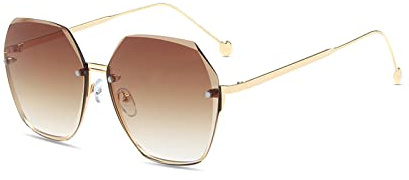 LumiSyne Lunettes De Soleil Surdimensionnées Sans Monture Femme Lentilles Hexagone Diamant Coupe Monture Métallique Verres Dégradé Transparent Protection UV400 Parasol Lunettes En Plein Air Voyage