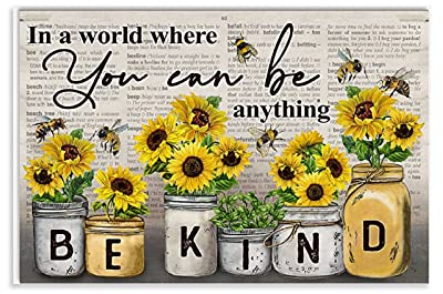 Migsrater Tierposter, Bienen-Poster, Wörterbuch, Sonnenblume Be Kind Bee, Leinwand-Kunst-Poster und Wandkunst-Bild, modernes Familien-Schlafzimmer-Deko-Poster, 30,5 x 40,6 cm
