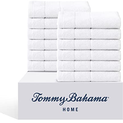Tommy Bahama - Gants de Toilette, Ensemble de Serviettes en Coton absorbantes et résistantes à la décoloration, décoration de Salle de Bain Tendance (Island Retreat Blanc, 12 pièces)