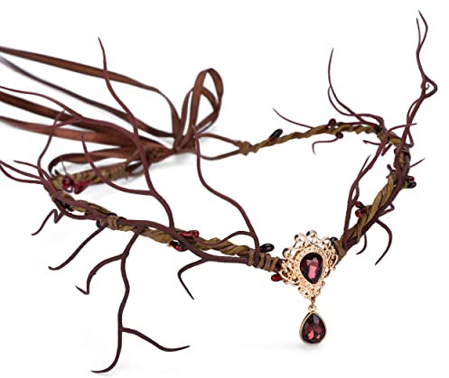 MOSTORY Elfenblumen-Haarschmuck, Feen-Blumen-Diademen mit Kristallanhänger, handgefertigt, Brautgirlande, Krone, V-Form, Stirnband für Cosplay, Hochzeit, Fotoshooting, Party