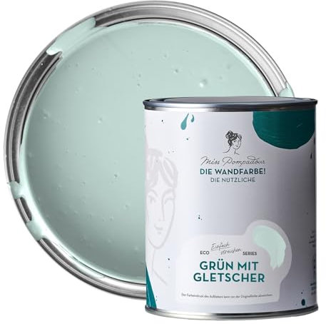 MissPompadour abwaschbare Wandfarbe Grün mit Gletscher 1L - hohe Deckkraft & Ergiebigkeit - matte, scheuerbeständige Innenfarbe - geruchsarm, wasserbasiert, atmungsaktiv - Die Nützliche