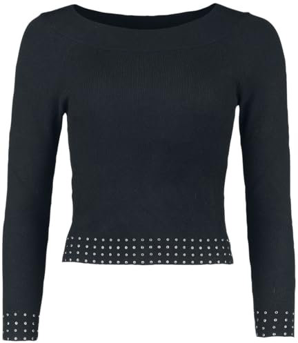 Black Premium by EMP Damen schwarzes kurzes Langarmshirt mit Nieten L