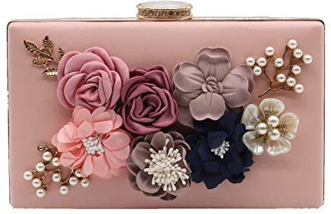 Kitty Flower Clutch Purse for Women Floral Evening Bags for Wedding Bride Formal Party (Light Pink)