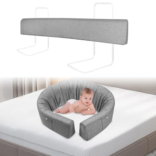 ACXIN Bettgitter Baby Verformbar Bettschutzgitter Rausfallschutz Bett Bettgitter Verstellbare Höhenverstellbar Kinderbettgitter für Familienbett & Kinderbett (180cm, Leinengrau)