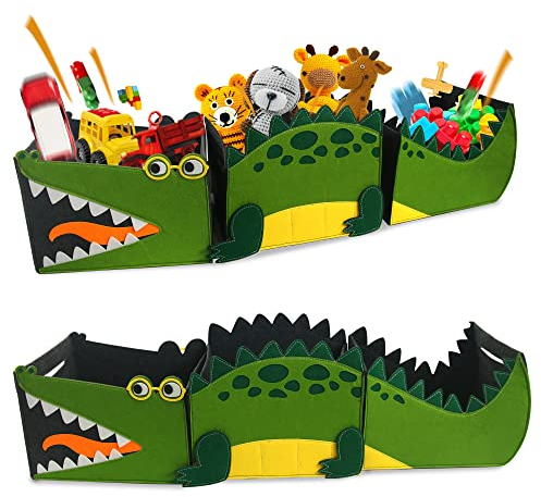Aufbewahrungsbox Kinder, 3 x Abnehmbare Ein-StüCk Aufbewahrungsboxen aus Krokodilfilz, Filz Faltbare Spielzeugkiste Organizer Korb, AufbewahrungsbehäLter füR Jungen und MäDchen Kinderzimmer