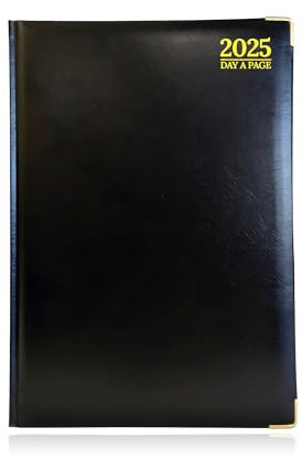 G4GADGET Luxuriöser Terminplaner für 2025, A4, Schwarz, ein Tag pro Seite, gepolsterte Vorderseite und fester Einband, vergoldete Kanten