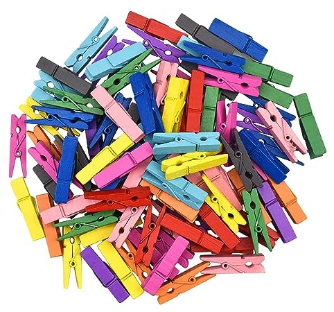 Lot de 100 Pinces à Linge en Bois Multicolores - Mini Pinces Colorées 3,5cm pour Photos, Décoration, Loisirs Créatifs