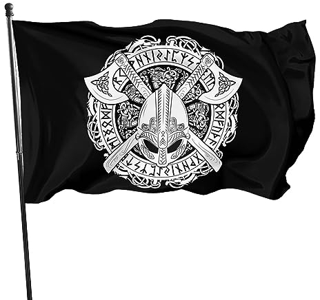 NIBABAEU 120 x 180 cm, dekorative Flagge für Haus, Hof, Outdoor, Wikinger, skandinavische Äxte, Helm, Kranz, Druck, Garten, Hof, Rasen-Dekoration