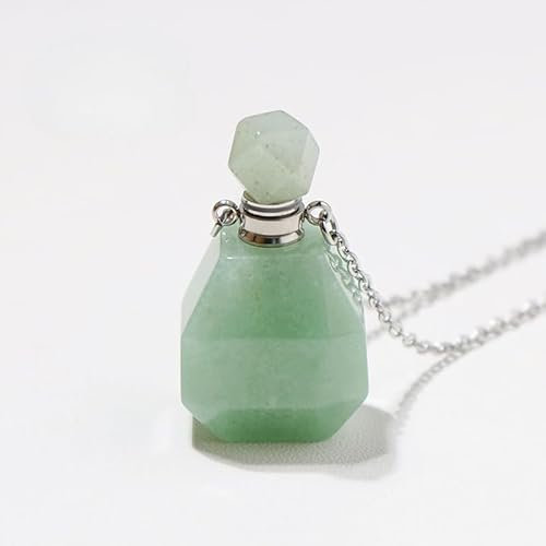 HXSCOO Natürliche Pulver Kristall Jade Aromatherapie Halskette DIY Frauen Parfüm Ätherisches Öl Flasche Duft Expander Anhänger Schmuck (Color : Green-Silver)
