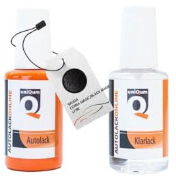 uniQum Autolack Stift + Klarlack im Vorteilsset für SKODA CERNA MAGIC/BLACK MAGIC LF9R Autolack Reparatur 2 x 30 ml