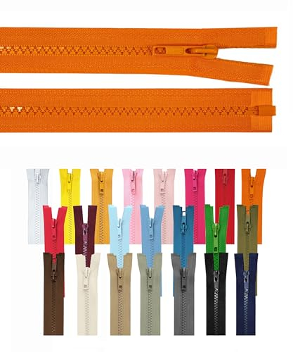 Reißverschluss teilbar Jackenreißverschluss Kunststoff Krampe Zähne grob 5mm Jacken Mantel Taschen Orange 85cm