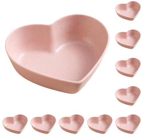 Fairnull 10pcs Dessert Dish Heart-Shaped Dish Stackable Drop Resistant Washable Sound Construction Pack Food Anti-deform Seasoning Plate for Dinner Baking BBQ and Cooking 10pcs Pink Heart
