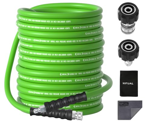 Tuyau de nettoyeur haute pression non marquant de 1,5 m - Résistant aux plis - Fil d'acier tressé pour eau chaude et froide - M22 - 14 mm à 1,9 cm - Pivotant à 360° - Connexion rapide - 4200 PSI