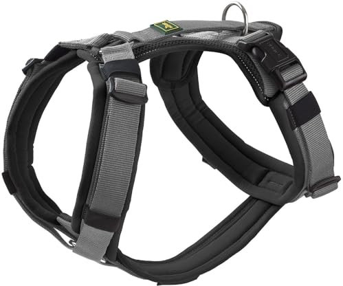 HUNTER Hundegeschirr Maldon UP, Farbe: schwarz/grau, weich gepolstert & komfortabel, stark reflektierend durch 3M Scotchlite, 4-Fach verstellbar, mit gepolstertem Griff (ab S-M), Größe: S-M