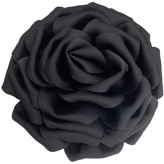160mm Fleur De Rose En Satin De Soie Délicate Grandes Broches Extra Larges Épingles à Revers En Tissu Broche Pour Femme Fête De Mariage Banquet Robe Costume Vêtements Accessoires Cadeaux (Noir)