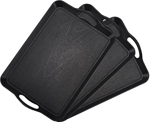 Plastic Serving Tray with Handles, 3 Pack Serving Trays for Breakfast/Coffee,Black,16.5x 11