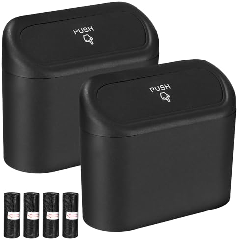 Zhufas 2 Pièce Poubelle de Voiture avec Couvercle avec 80 Sacs Poubelle,Imperméable, Boîte de Rangement de Voiture Suspendue Portable, pour Bureau de Voiture (Noir)