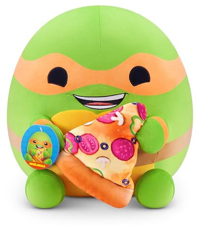 Snackles Teenage Mutant Ninja Turtles Edition von ZURU, 35 cm, Plüsch, flauschig-weiches, 35 cm großes Teenage Mutant Ninja Turtles Plüschspielzeug mit Pizza-Accessoire. (Michelangelo)