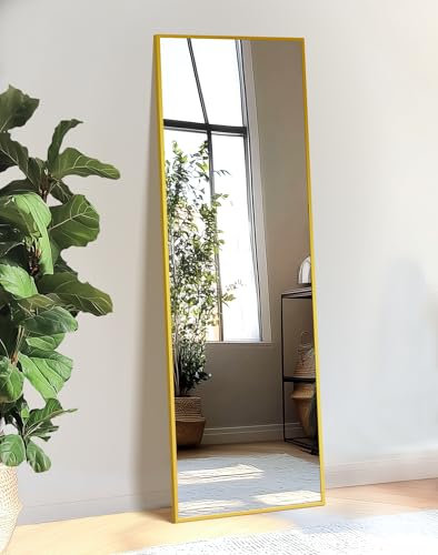 TRAHOME Standing Mirror Full Length Mirror,15 x 56 Large Floor Mirror with Aluminium Frame for Door Bedroom Bathroom Living Room(Gold)