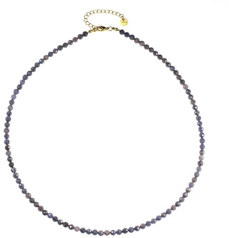 Saphir Edelsteinkette mit facettierten 4mm Perlen - echte Natursteine - Länge verstellbar - Heilstein Schutzstein Edelstein Collier Glücksbringer Talisman Geschenk (Saphir, 45, G)