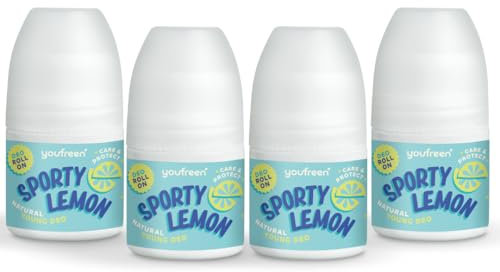youfreen Deo für Kinder und Teens (4x 50 ml) / für Jungen/sporty lemon/vegane Naturkosmetik/zuverlässig + Bio-Aloe-Vera/ohne Aluminiumsalze/Deoroller/unisex