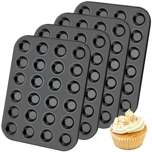 MAKTSAM 4 Pack Mini Muffin Tray, 24 Cup Non Stick Muffin Tin Cupcake Baking Tray, Mini Yorkshire Pudding Tray for Mini Mince Pie, Cupcakes, Black, 35 x 26.7cm