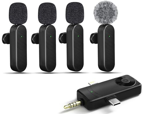 Bayanbulu Wireless Lavalier Microphones, Wireless Mini Microphone for Video Recording, Vlog, YouTube, TikTok（4 Mic ）
