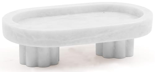 Radicaln Oval marmorbricka med stativ, 25,4 cm (10 tum), vit handgjord dekorativ bricka för badrumsdekoration, soffbordsorganisatör, serveringsbricka