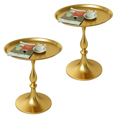 Cre Cra Multifunktionaler runder Metallside Table - Goldfarbene Lackierung, ideal für Wohnzimmer, Schlafzimmer und Büro | 2er Pack
