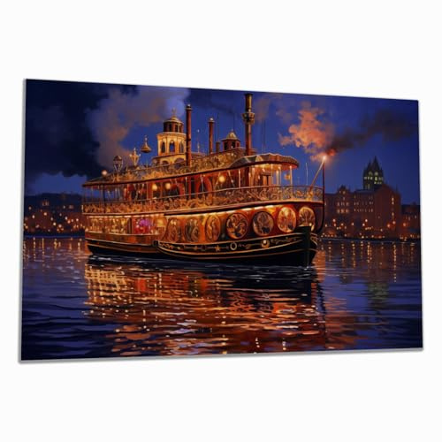 Wallario Herdabdeckplatte/Spritzschutz aus Glas, 1-teilig, 90x52cm, für Ceran- und Induktionsherde, Nostalgische Nachtfahrt