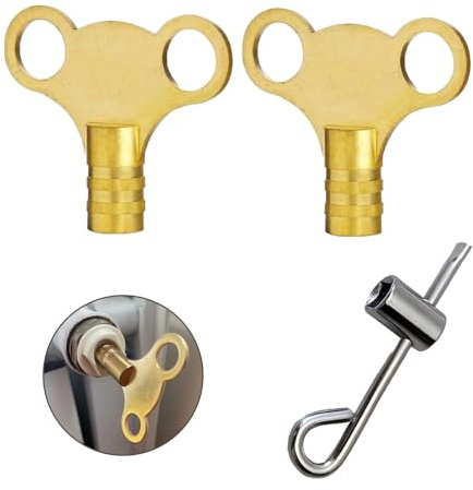 Radiator Bleed Key Set 3-Piece Hex +Towel Radiator Keys UK Standard | Solid Brass Radiator Valve Key Tools for Bleeding and Venting, Easy Heating System Upkeep, Metric/Imperial Fit