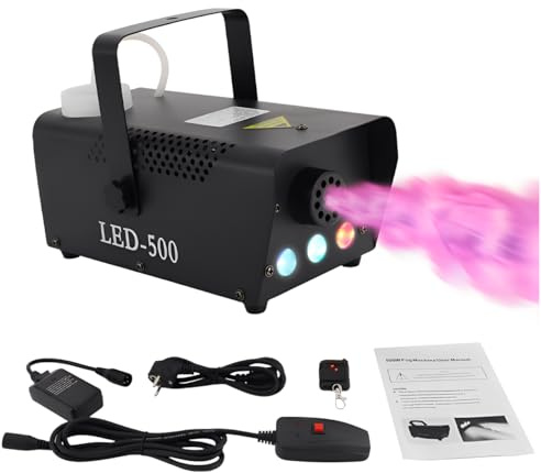 Nebelmaschine, Nebelmaschine, 500 W, tragbare Nebelmaschine mit kabelloser Fernbedienung und LED-Licht, RGB-Effekt, Sprühentfernung 3-5 m für Halloween, Hochzeit, Party, Disco